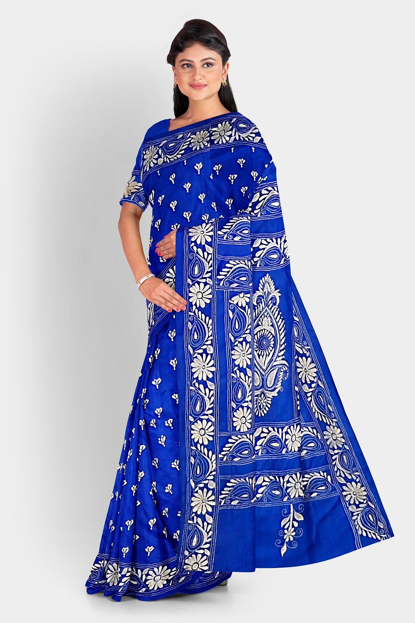 Kantha Stitch: Stylish Blended Silk Saree showcasing Traditional Artistry in Modern Indian Fashion