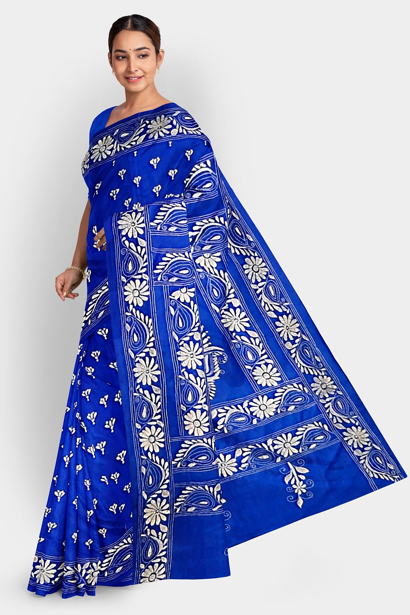 Kantha Stitch: Stylish Blended Silk Saree showcasing Traditional Artistry in Modern Indian Fashion