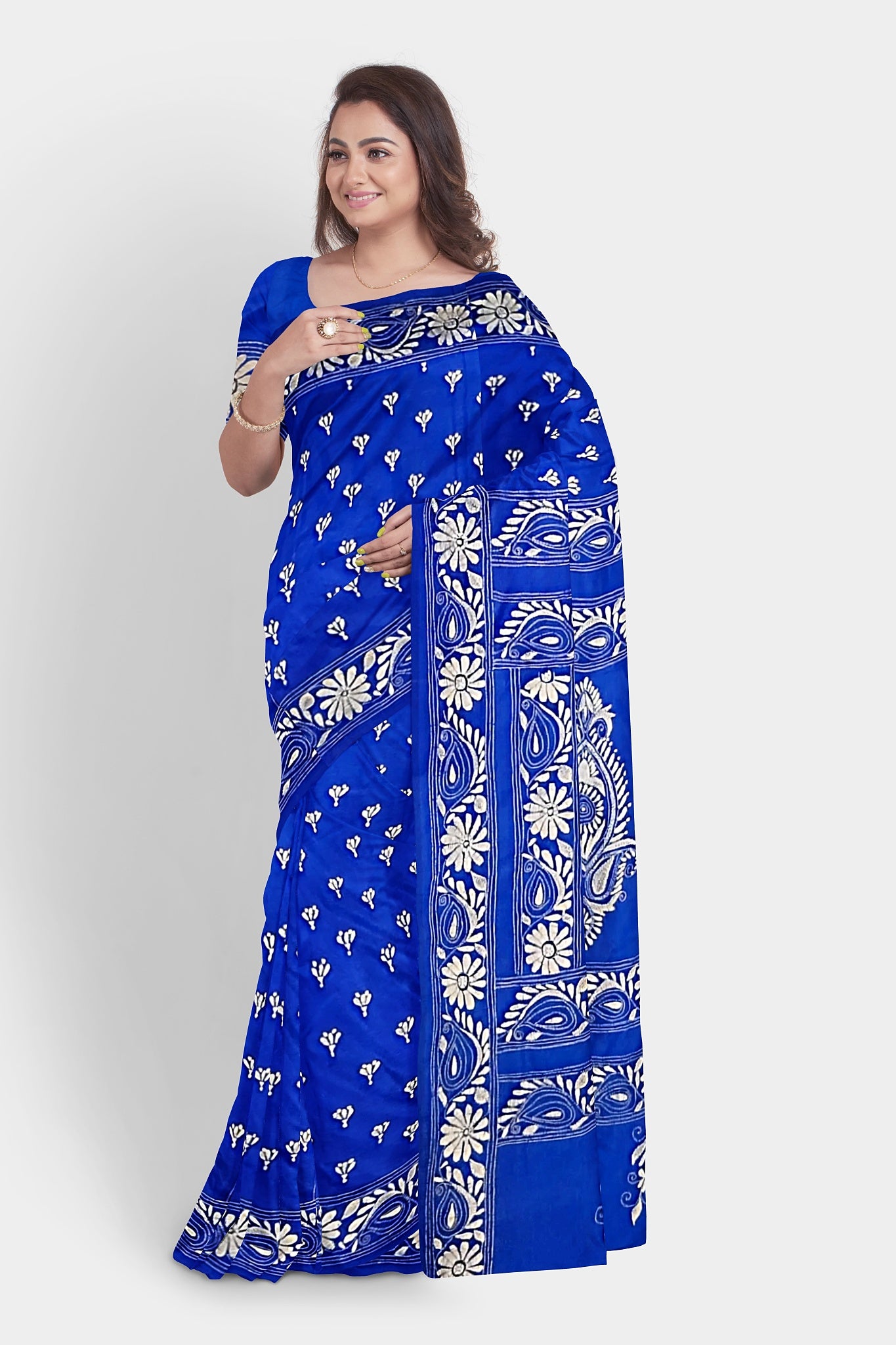 Kantha Stitch: Stylish Blended Silk Saree showcasing Traditional Artistry in Modern Indian Fashion