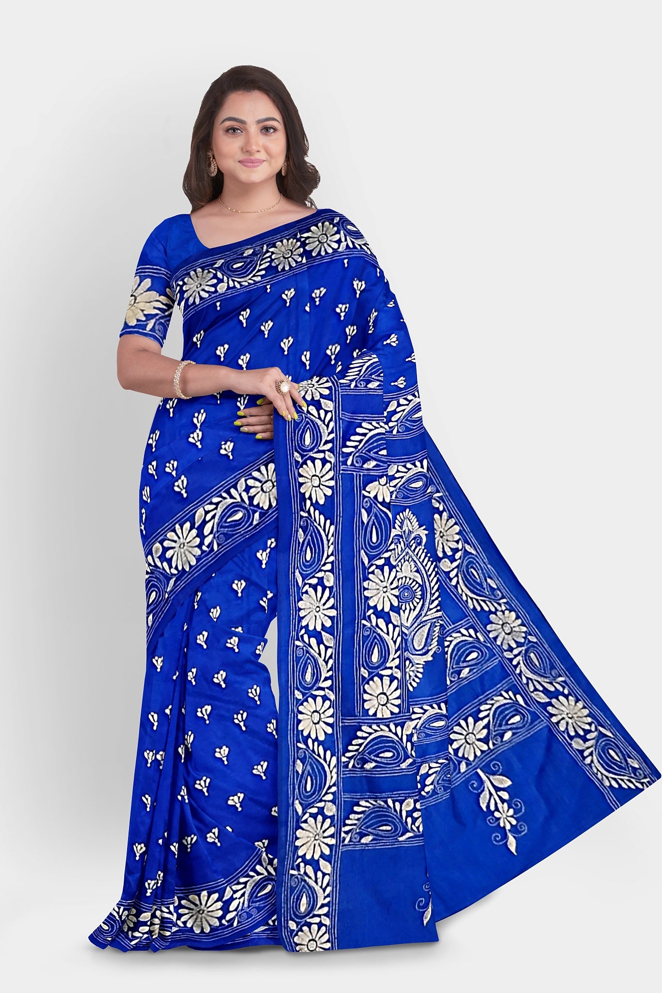Kantha Stitch: Stylish Blended Silk Saree showcasing Traditional Artistry in Modern Indian Fashion