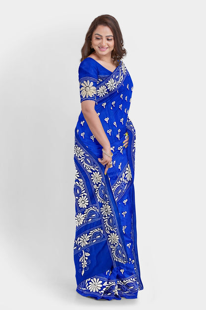 Kantha Stitch: Stylish Blended Silk Saree showcasing Traditional Artistry in Modern Indian Fashion