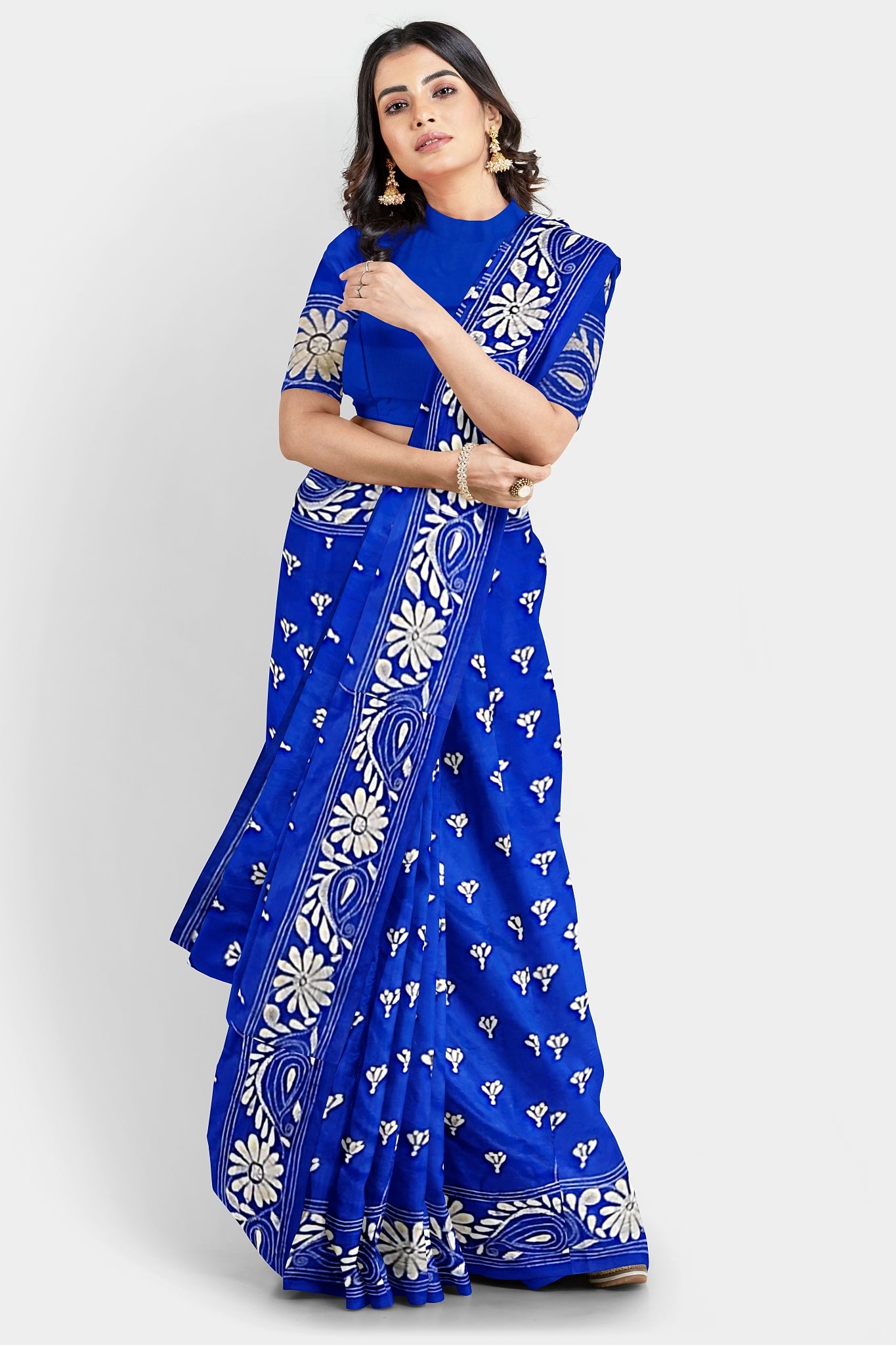 Kantha Stitch: Stylish Blended Silk Saree showcasing Traditional Artistry in Modern Indian Fashion