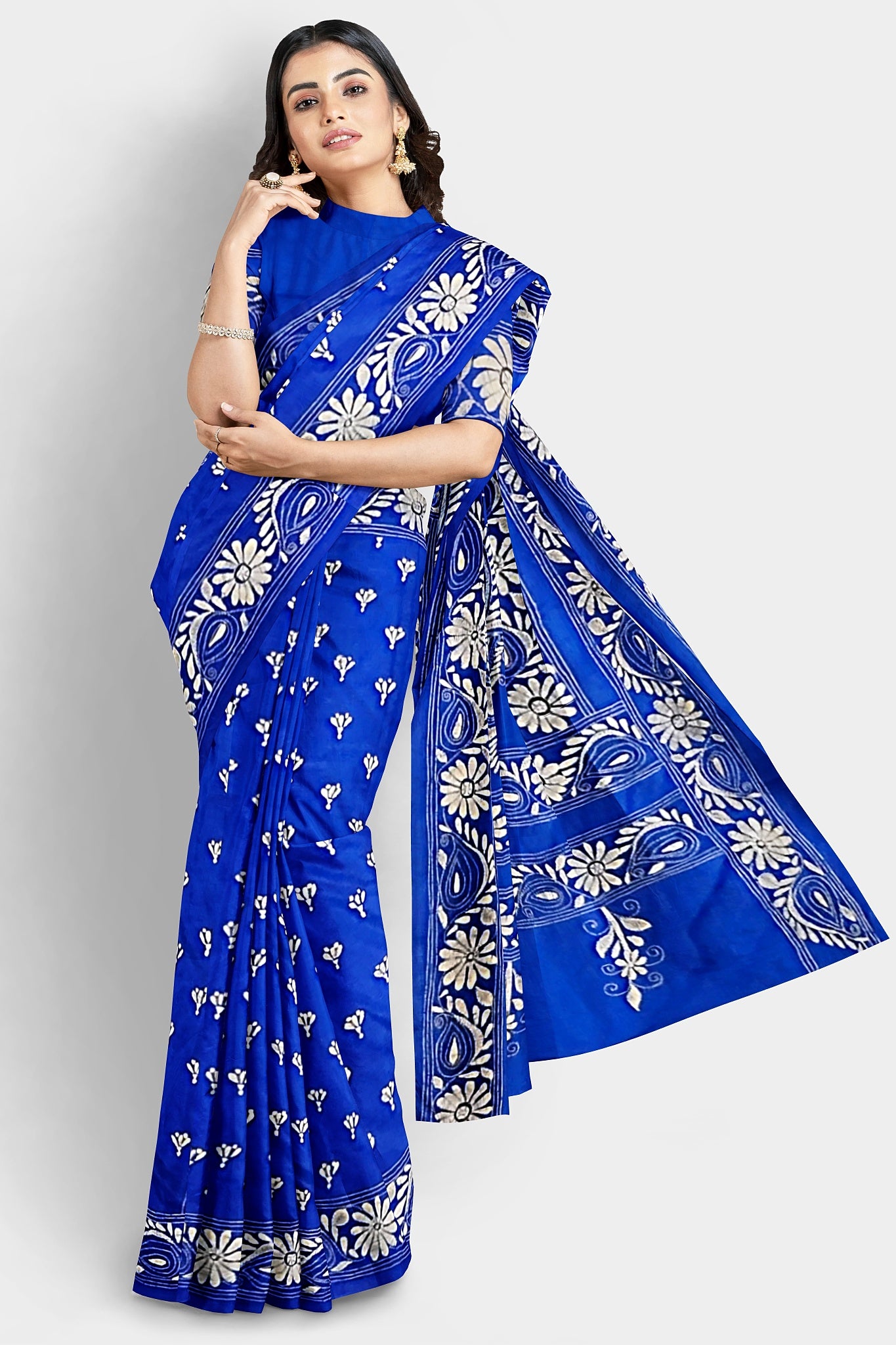 Kantha Stitch: Stylish Blended Silk Saree showcasing Traditional Artistry in Modern Indian Fashion