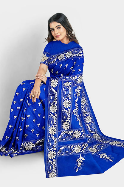 Kantha Stitch: Stylish Blended Silk Saree showcasing Traditional Artistry in Modern Indian Fashion