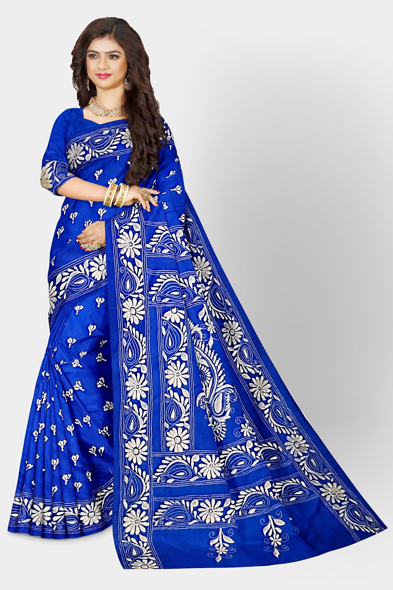 Kantha Stitch: Stylish Blended Silk Saree showcasing Traditional Artistry in Modern Indian Fashion