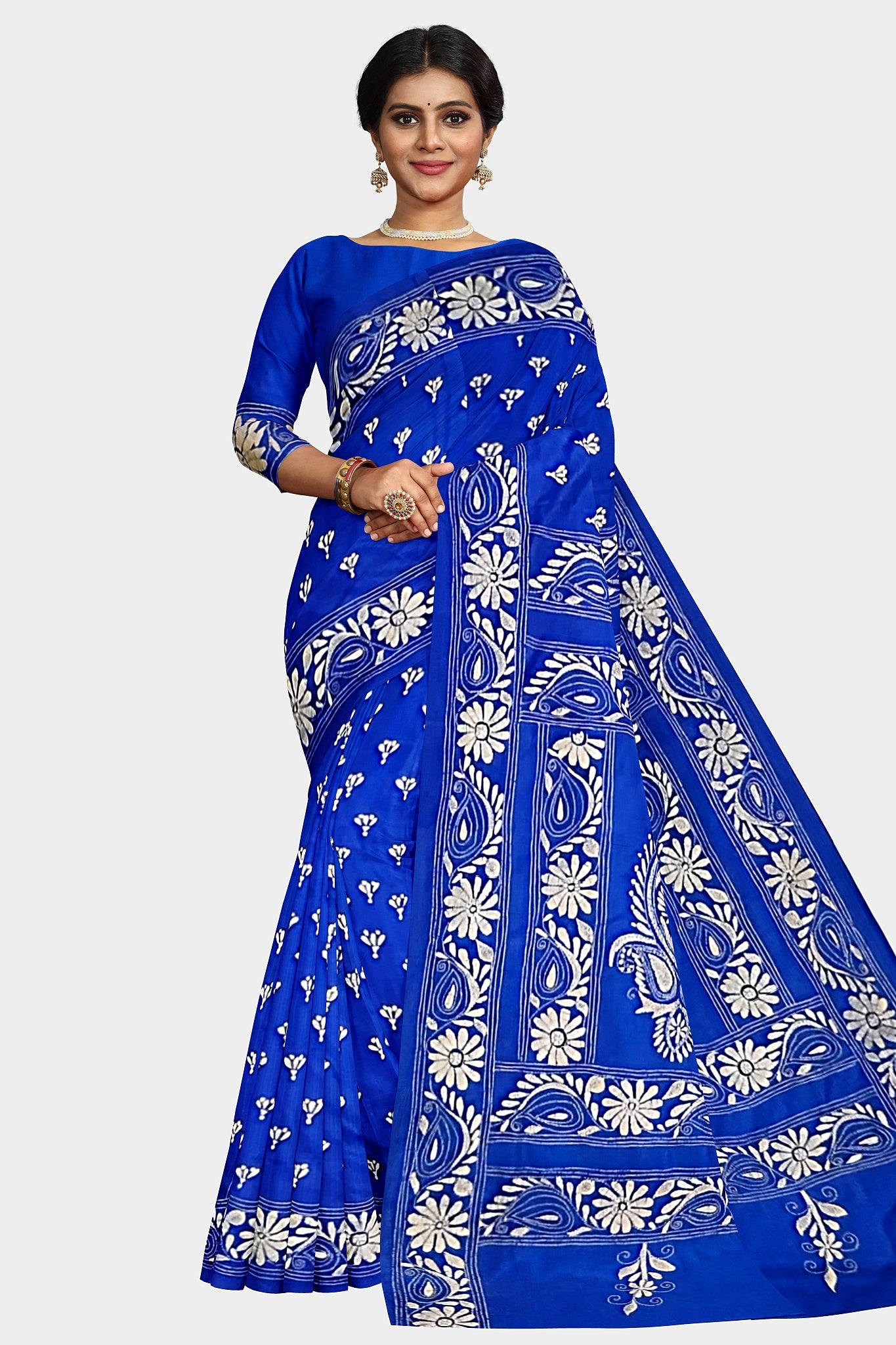 Kantha Stitch: Stylish Blended Silk Saree showcasing Traditional Artistry in Modern Indian Fashion