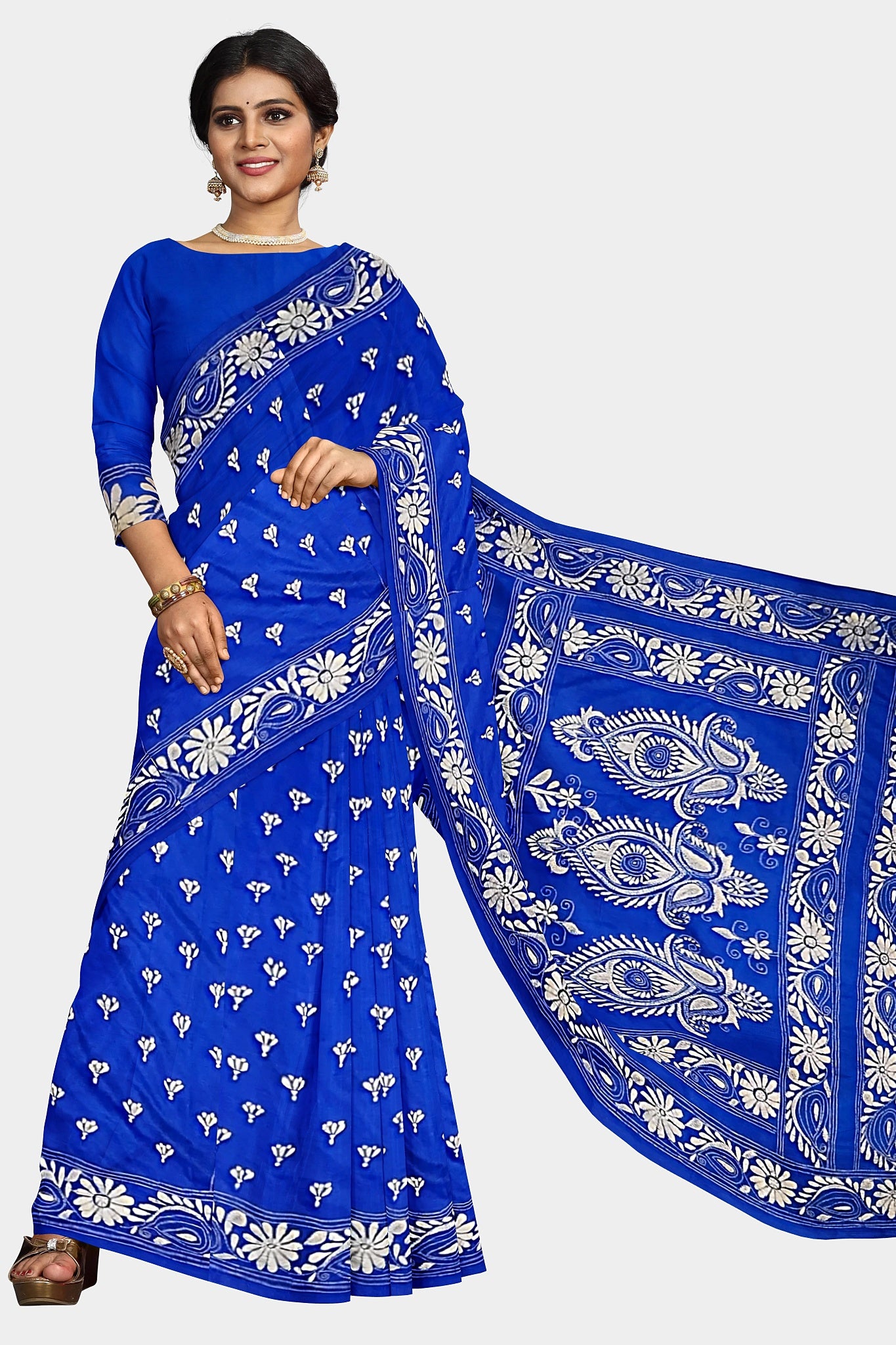 Kantha Stitch: Stylish Blended Silk Saree showcasing Traditional Artistry in Modern Indian Fashion