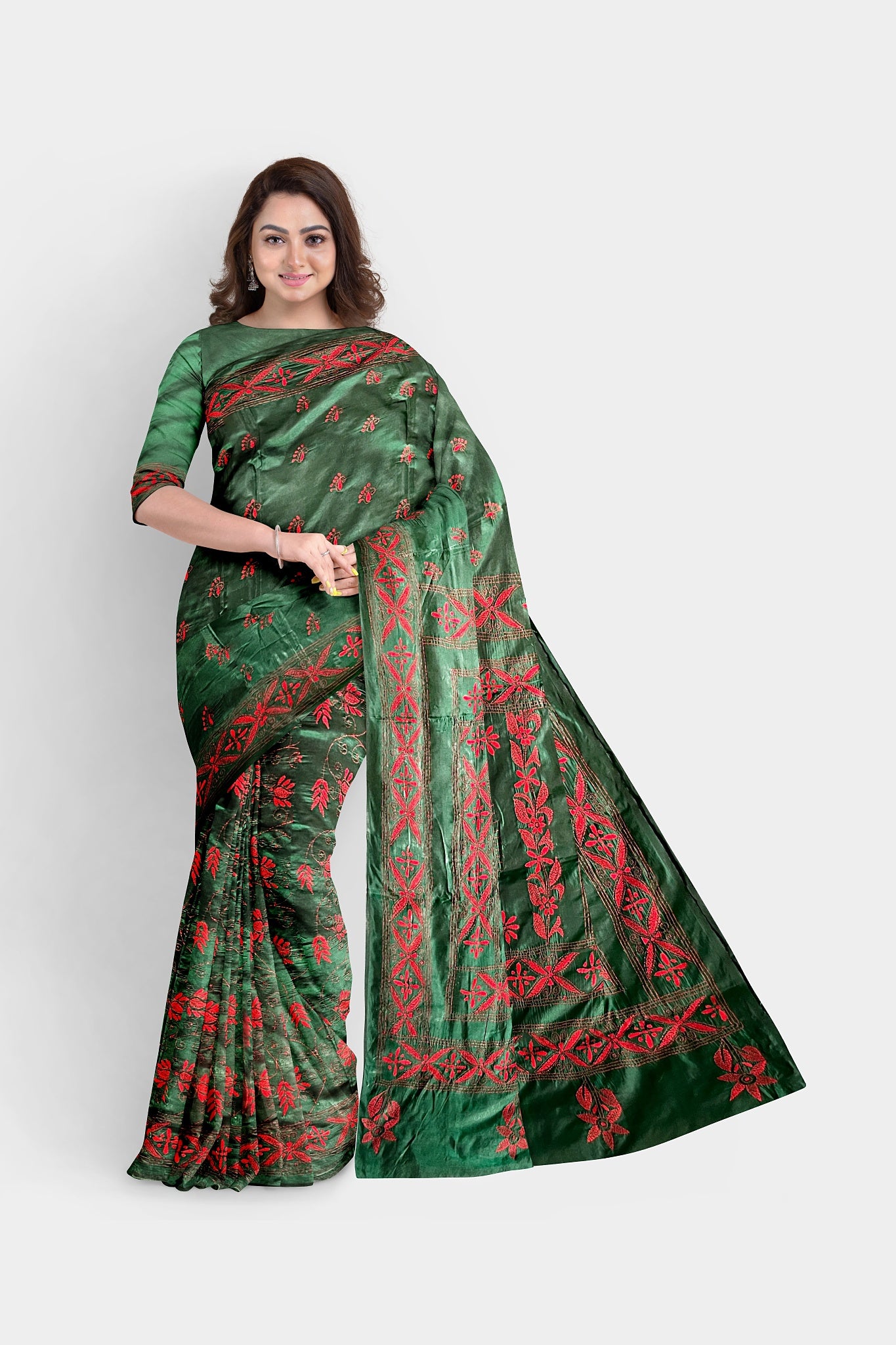 Kantha Stitch: Fashionable Blended Silk Saree with a Contemporary Twist on Indian Ethnic Wear With BP