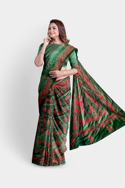 Kantha Stitch: Fashionable Blended Silk Saree with a Contemporary Twist on Indian Ethnic Wear With BP