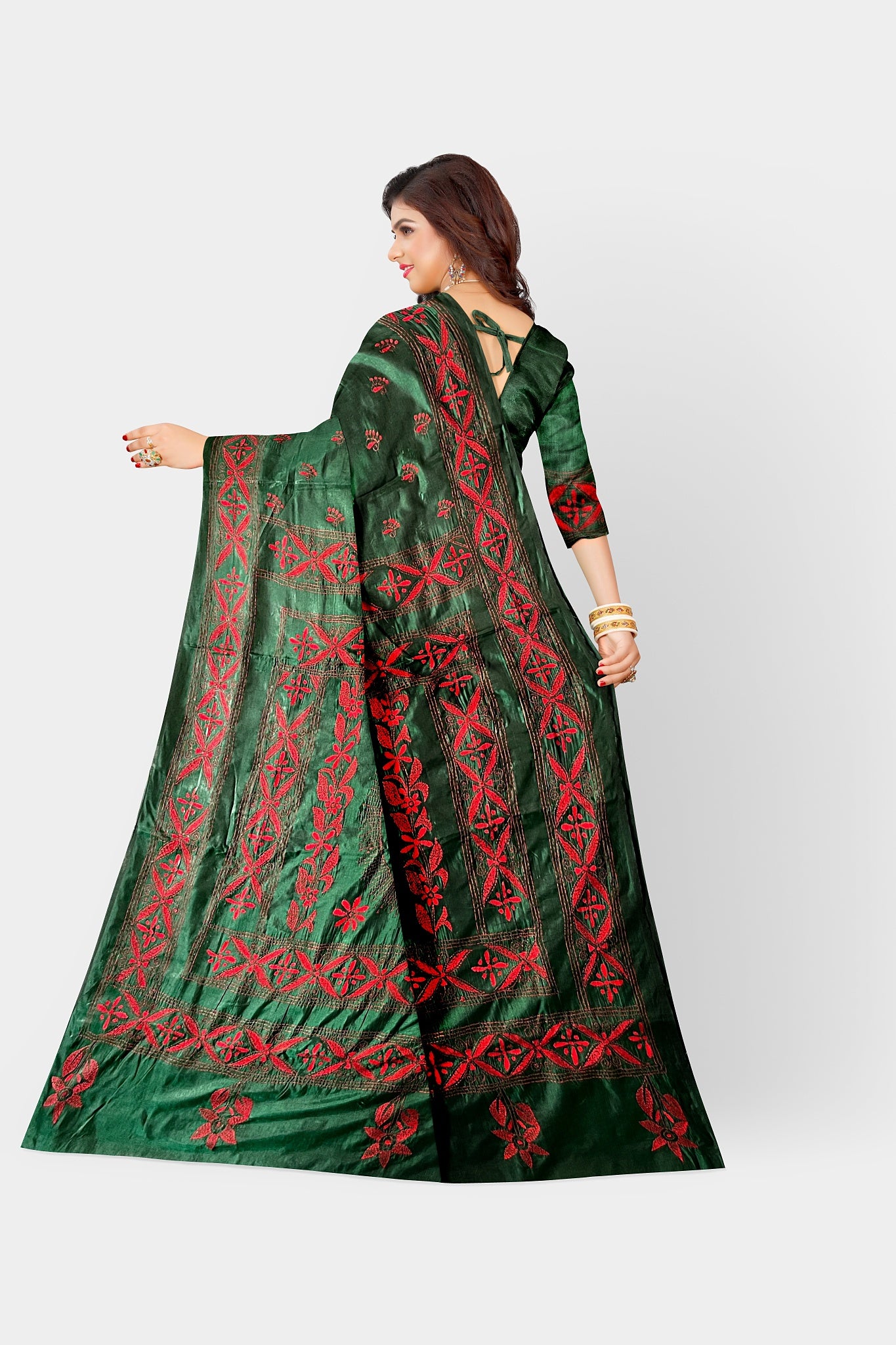 Kantha Stitch: Fashionable Blended Silk Saree with a Contemporary Twist on Indian Ethnic Wear With BP