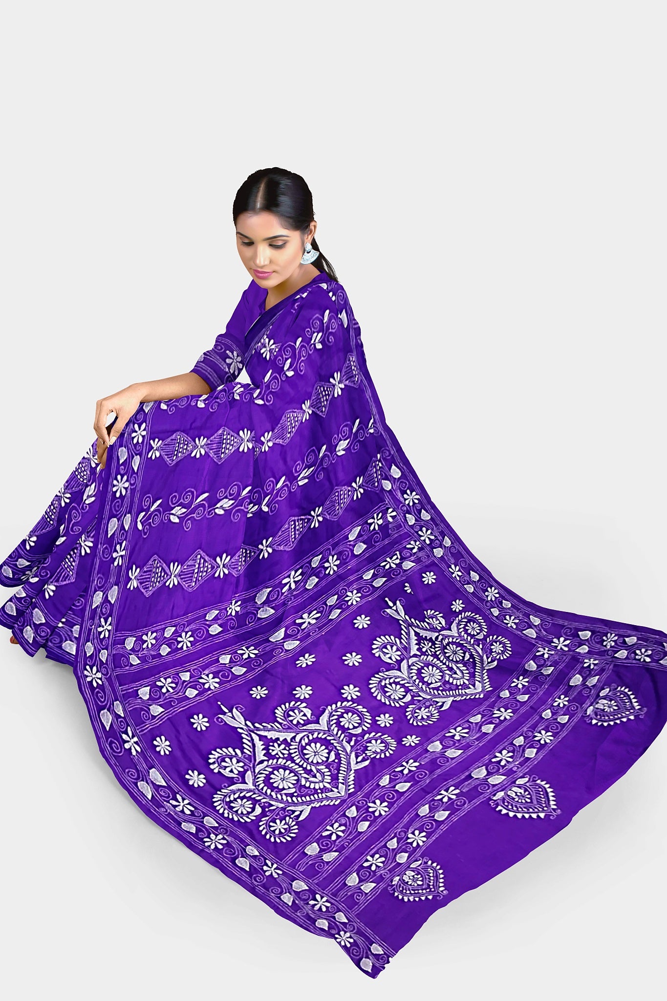 Kantha Stitch: Stylish Blended Silk Saree showcasing Traditional Artistry in Modern Indian Fashion With BP