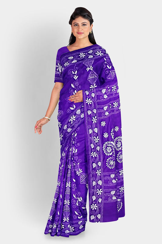Kantha Stitch: Stylish Blended Silk Saree showcasing Traditional Artistry in Modern Indian Fashion With BP