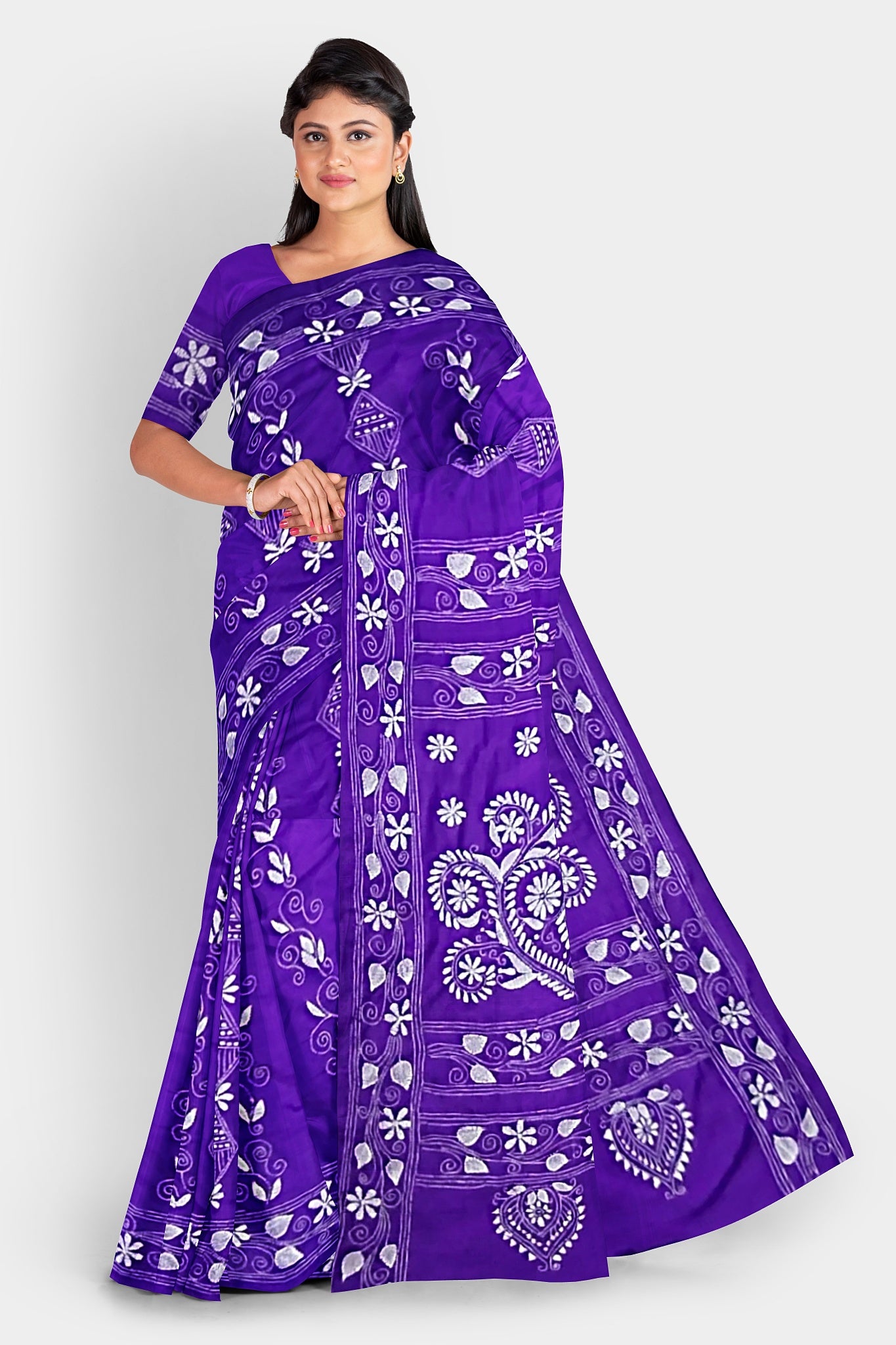 Kantha Stitch: Stylish Blended Silk Saree showcasing Traditional Artistry in Modern Indian Fashion With BP