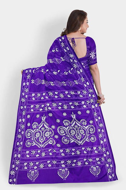 Kantha Stitch: Stylish Blended Silk Saree showcasing Traditional Artistry in Modern Indian Fashion With BP