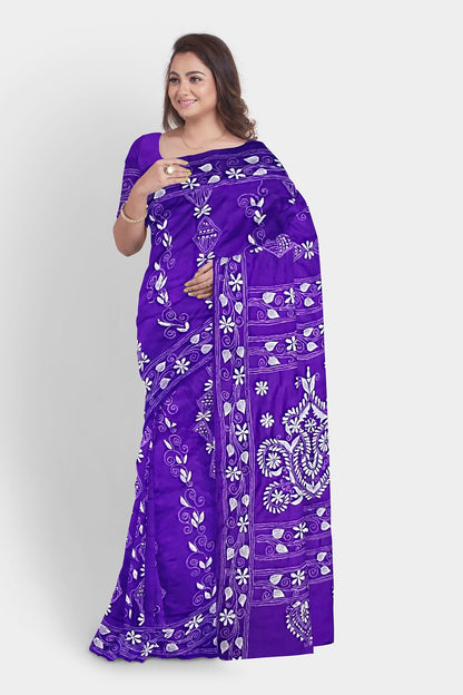 Kantha Stitch: Stylish Blended Silk Saree showcasing Traditional Artistry in Modern Indian Fashion With BP