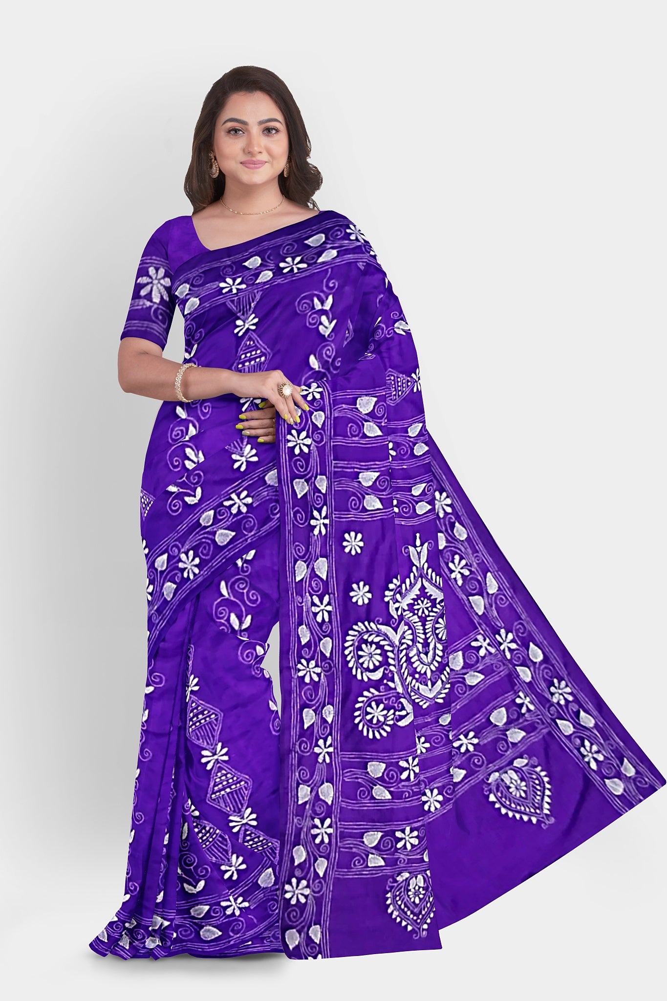 Kantha Stitch: Stylish Blended Silk Saree showcasing Traditional Artistry in Modern Indian Fashion With BP
