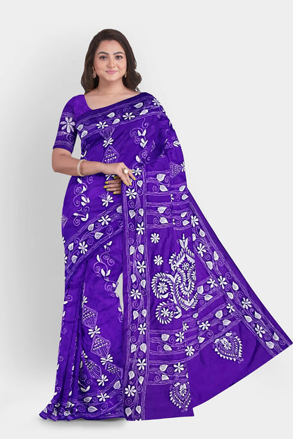 Kantha Stitch: Stylish Blended Silk Saree showcasing Traditional Artistry in Modern Indian Fashion With BP