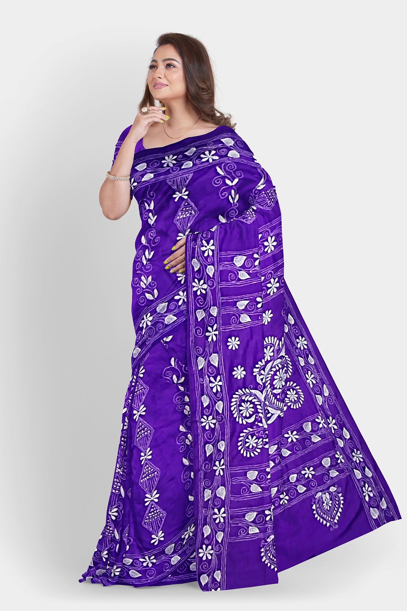 Kantha Stitch: Stylish Blended Silk Saree showcasing Traditional Artistry in Modern Indian Fashion With BP