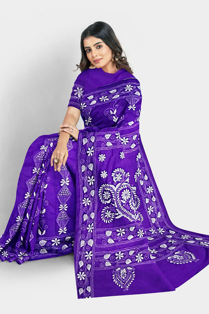 Kantha Stitch: Stylish Blended Silk Saree showcasing Traditional Artistry in Modern Indian Fashion With BP