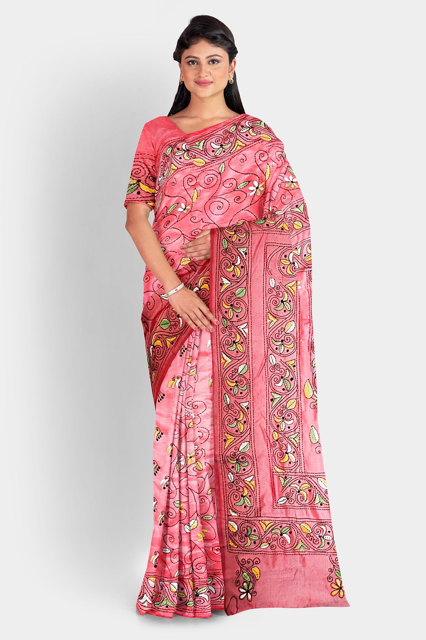Kantha Stitch: Up-to-Date Blended Silk Saree reflecting the Latest Trend in Indian Ethnic Wear  With BP