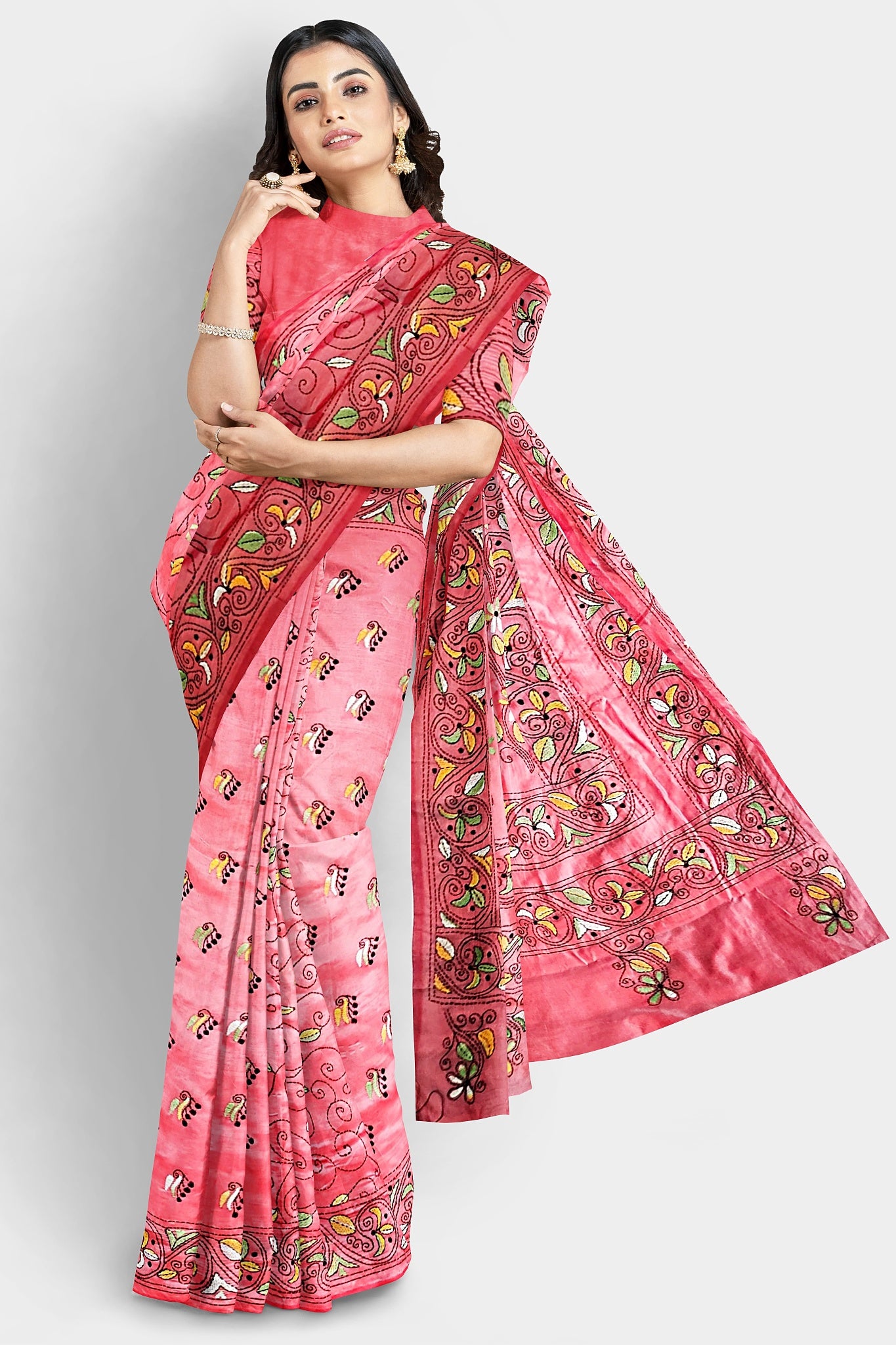 Kantha Stitch: Up-to-Date Blended Silk Saree reflecting the Latest Trend in Indian Ethnic Wear  With BP