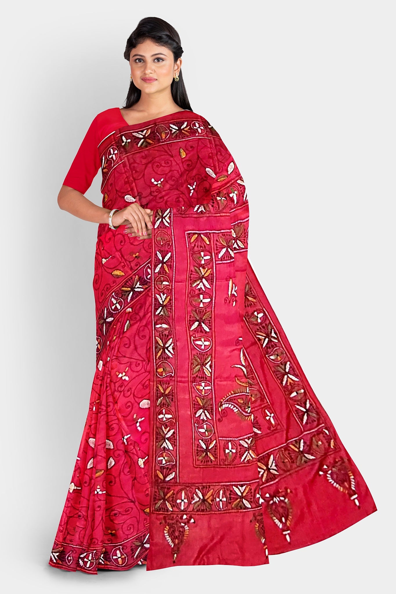 Kantha Stitch: Stylish Blended Silk Saree showcasing Traditional Artistry in Modern Indian Fashion With BP