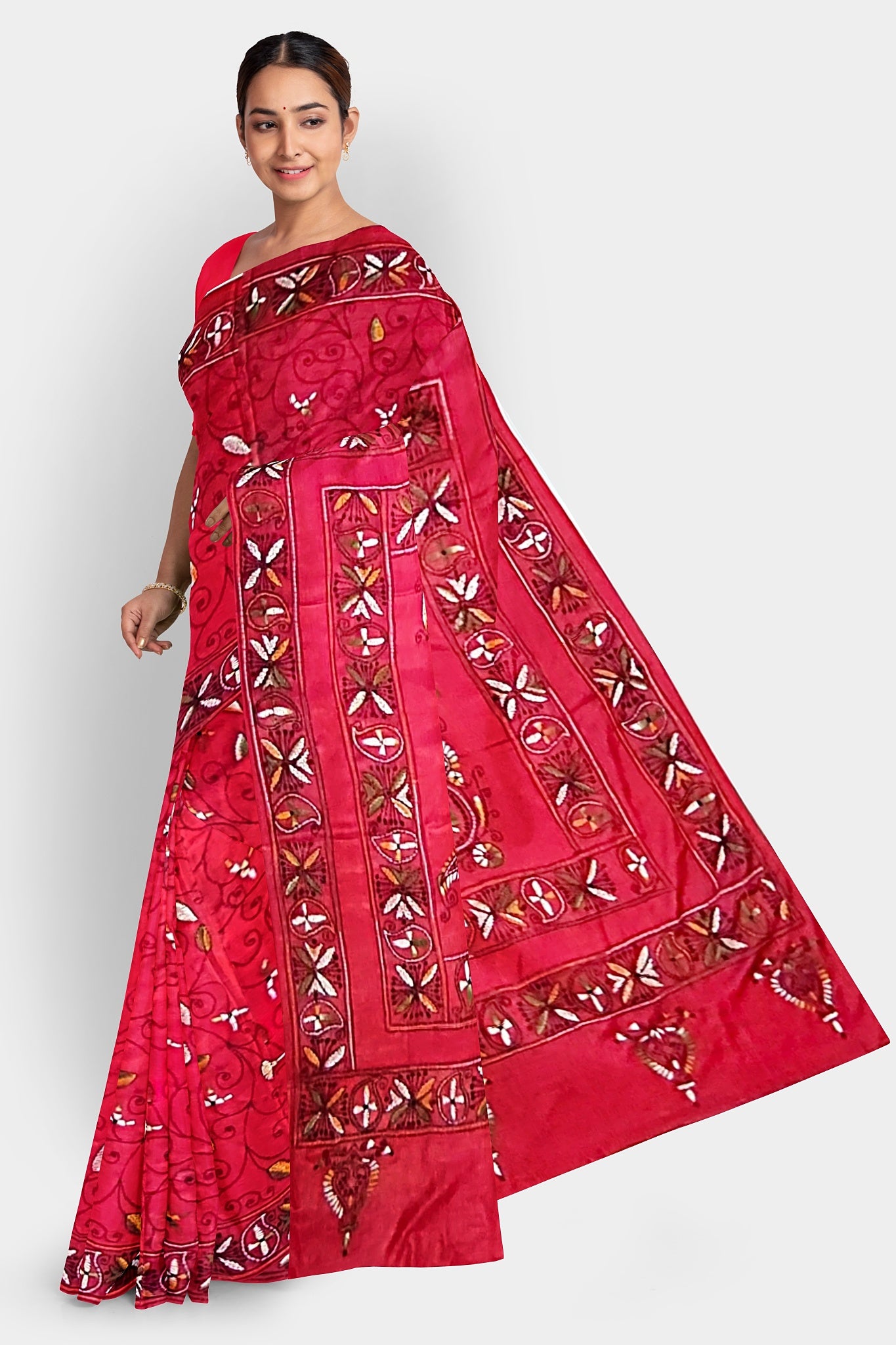 Kantha Stitch: Stylish Blended Silk Saree showcasing Traditional Artistry in Modern Indian Fashion With BP