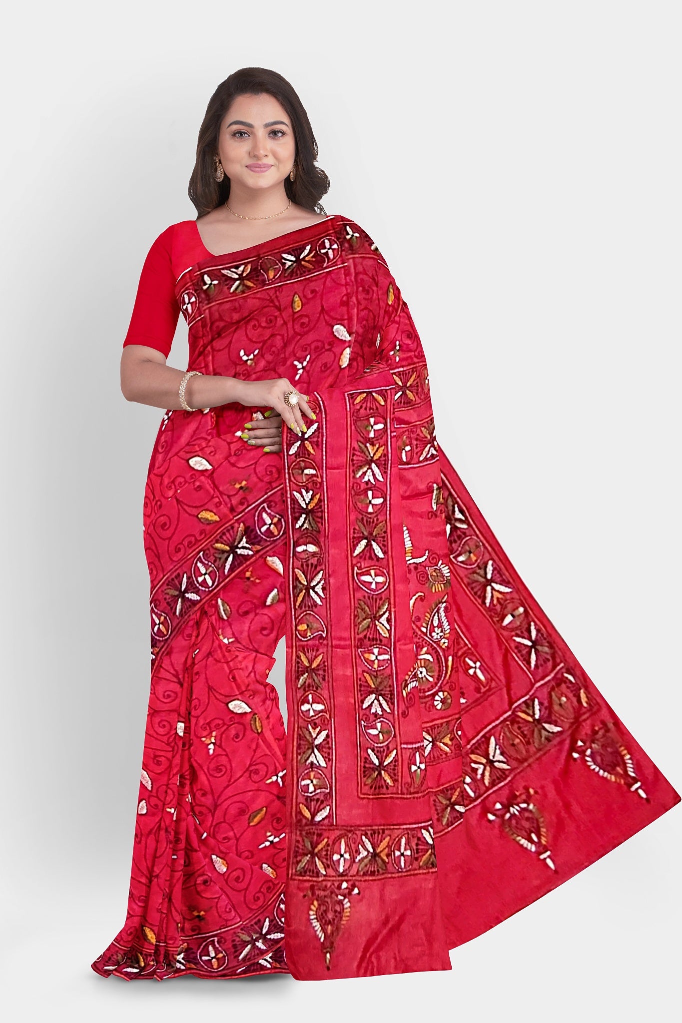 Kantha Stitch: Stylish Blended Silk Saree showcasing Traditional Artistry in Modern Indian Fashion With BP