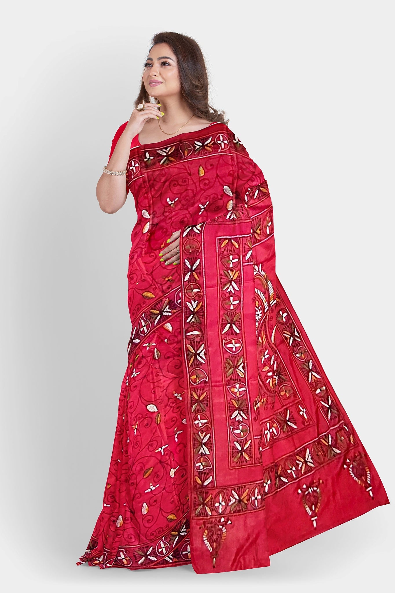 Kantha Stitch: Stylish Blended Silk Saree showcasing Traditional Artistry in Modern Indian Fashion With BP