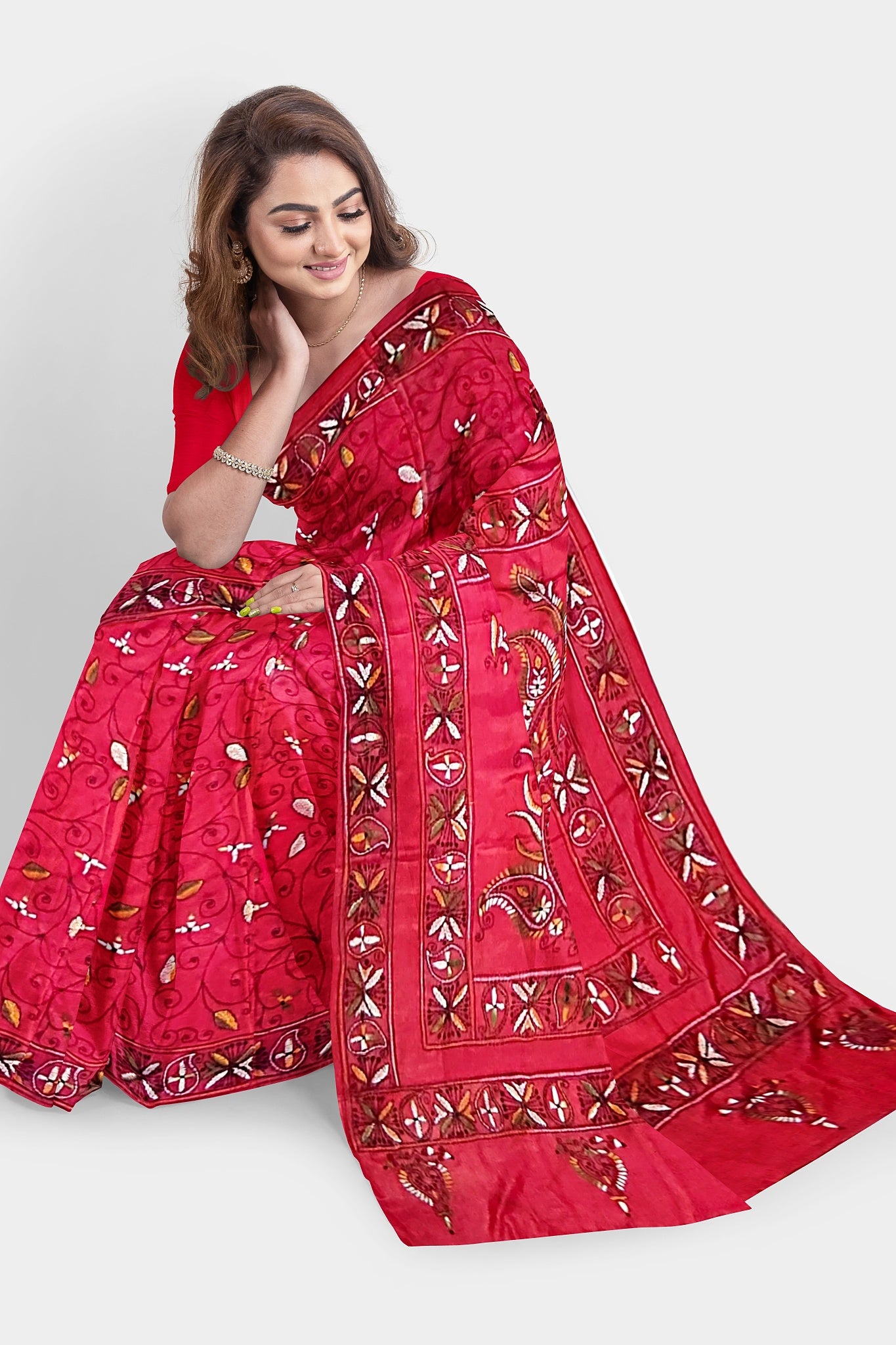 Kantha Stitch: Stylish Blended Silk Saree showcasing Traditional Artistry in Modern Indian Fashion With BP