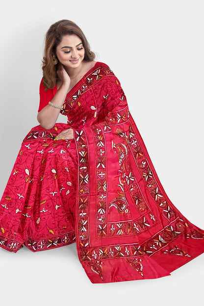 Kantha Stitch: Stylish Blended Silk Saree showcasing Traditional Artistry in Modern Indian Fashion With BP