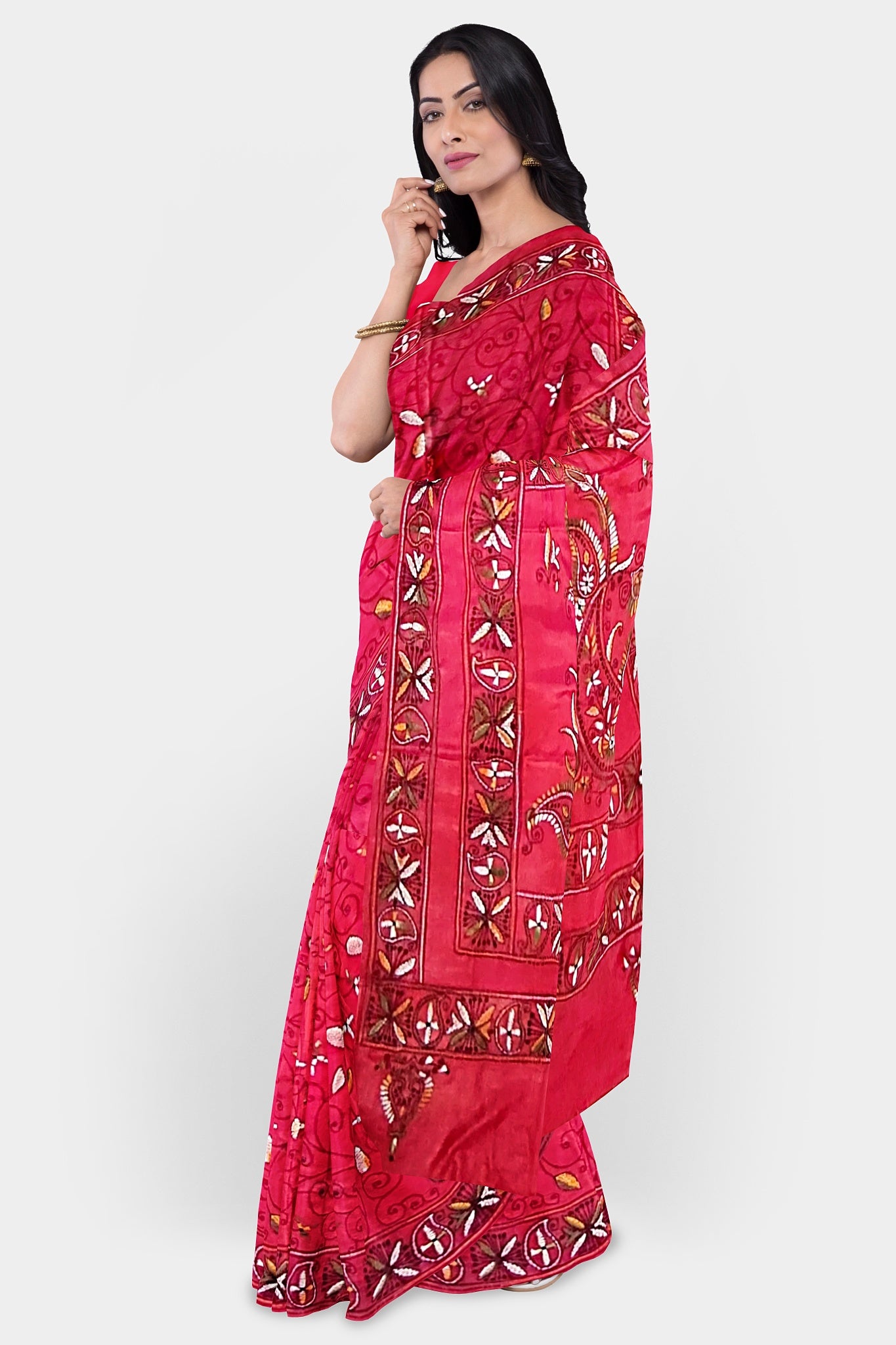 Kantha Stitch: Stylish Blended Silk Saree showcasing Traditional Artistry in Modern Indian Fashion With BP