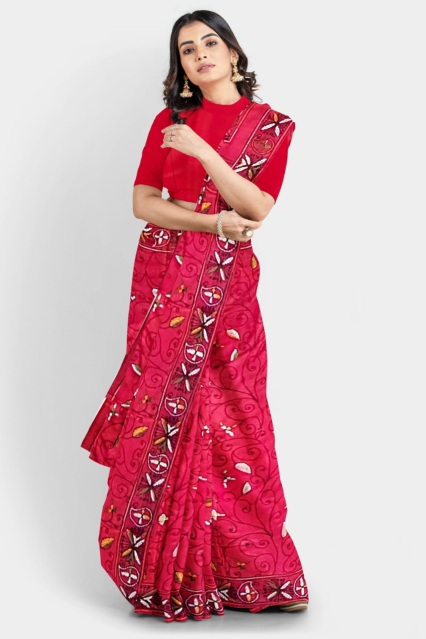Kantha Stitch: Stylish Blended Silk Saree showcasing Traditional Artistry in Modern Indian Fashion With BP