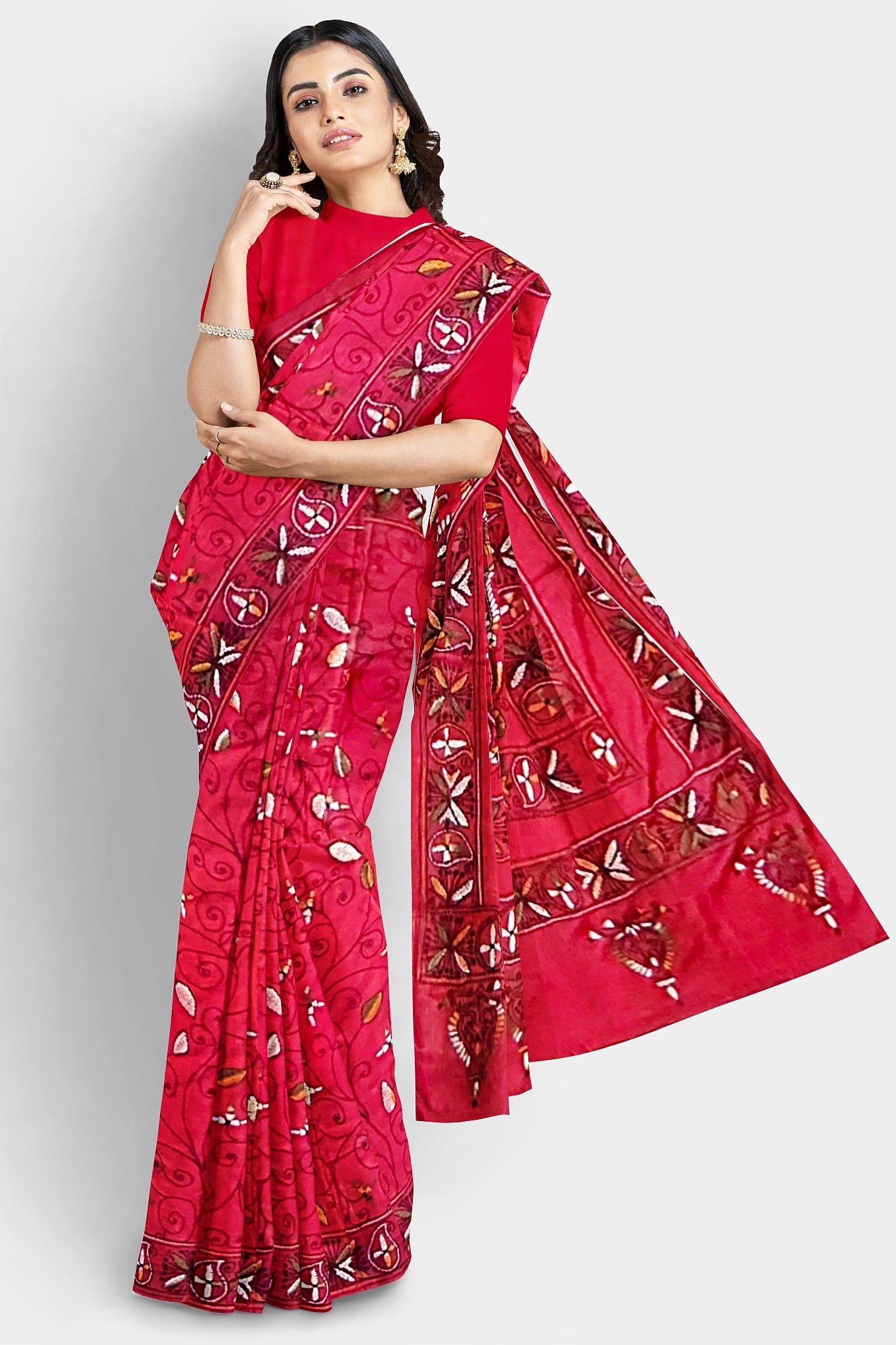 Kantha Stitch: Stylish Blended Silk Saree showcasing Traditional Artistry in Modern Indian Fashion With BP