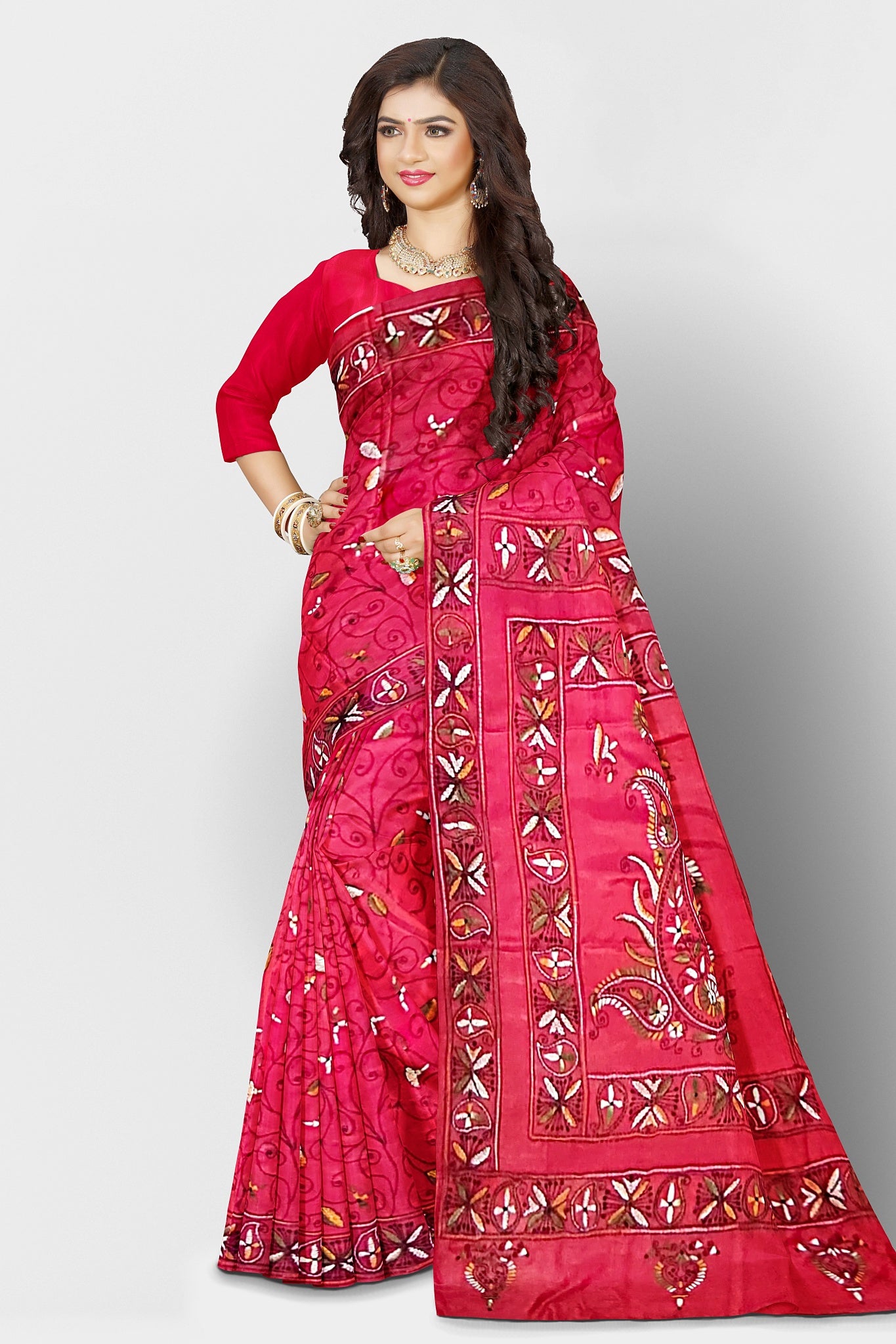 Kantha Stitch: Stylish Blended Silk Saree showcasing Traditional Artistry in Modern Indian Fashion With BP