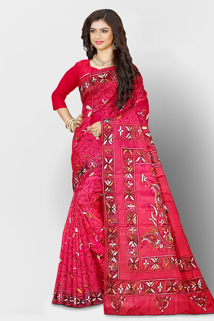 Kantha Stitch: Stylish Blended Silk Saree showcasing Traditional Artistry in Modern Indian Fashion With BP