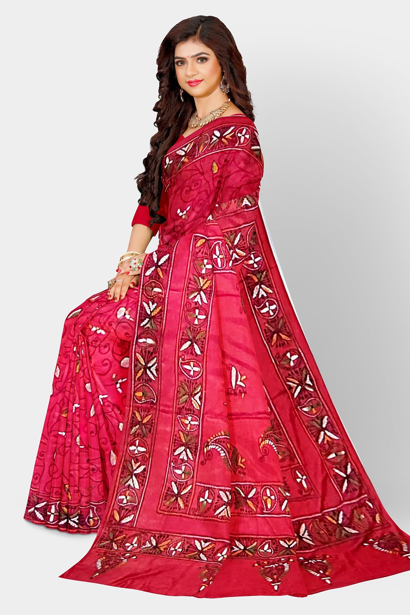 Kantha Stitch: Stylish Blended Silk Saree showcasing Traditional Artistry in Modern Indian Fashion With BP