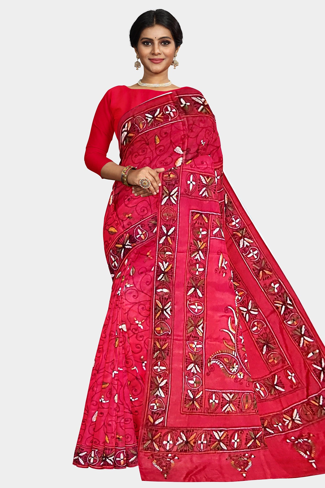 Kantha Stitch: Stylish Blended Silk Saree showcasing Traditional Artistry in Modern Indian Fashion With BP