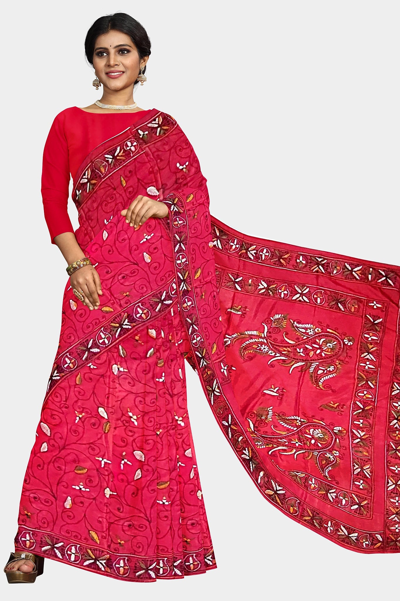 Kantha Stitch: Stylish Blended Silk Saree showcasing Traditional Artistry in Modern Indian Fashion With BP