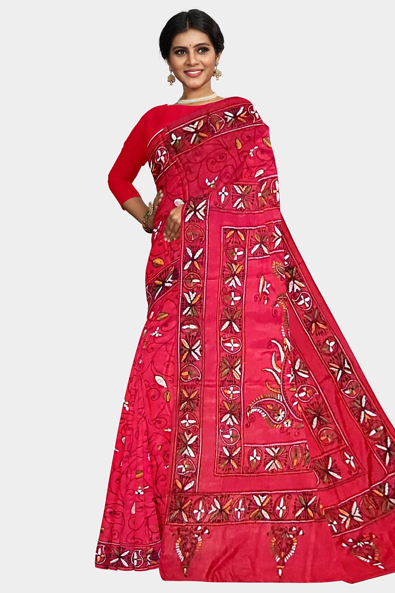 Kantha Stitch: Stylish Blended Silk Saree showcasing Traditional Artistry in Modern Indian Fashion With BP