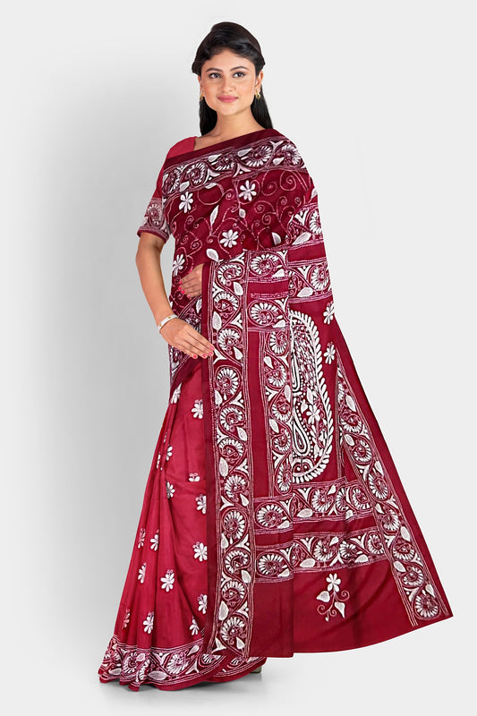Kantha Stitch: Stylish Blended Silk Saree showcasing Traditional Artistry in Modern Indian Fashion With BP