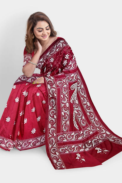 Kantha Stitch: Stylish Blended Silk Saree showcasing Traditional Artistry in Modern Indian Fashion With BP
