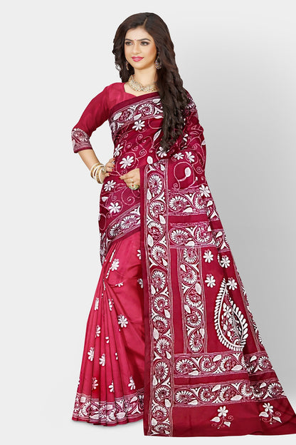 Kantha Stitch: Stylish Blended Silk Saree showcasing Traditional Artistry in Modern Indian Fashion With BP