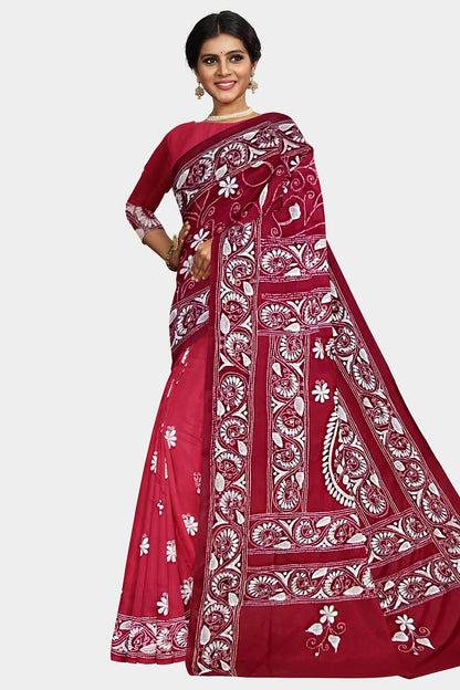 Kantha Stitch: Stylish Blended Silk Saree showcasing Traditional Artistry in Modern Indian Fashion With BP