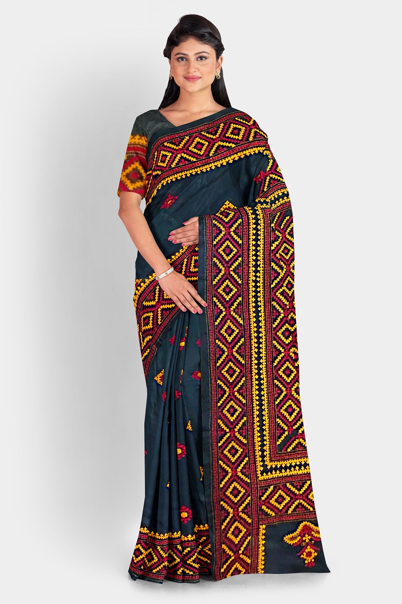 Kantha Stitch: Stylish Blended Silk Saree showcasing Traditional Artistry in Modern Indian Fashion