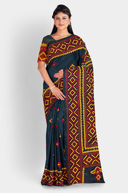 Kantha Stitch: Stylish Blended Silk Saree showcasing Traditional Artistry in Modern Indian Fashion