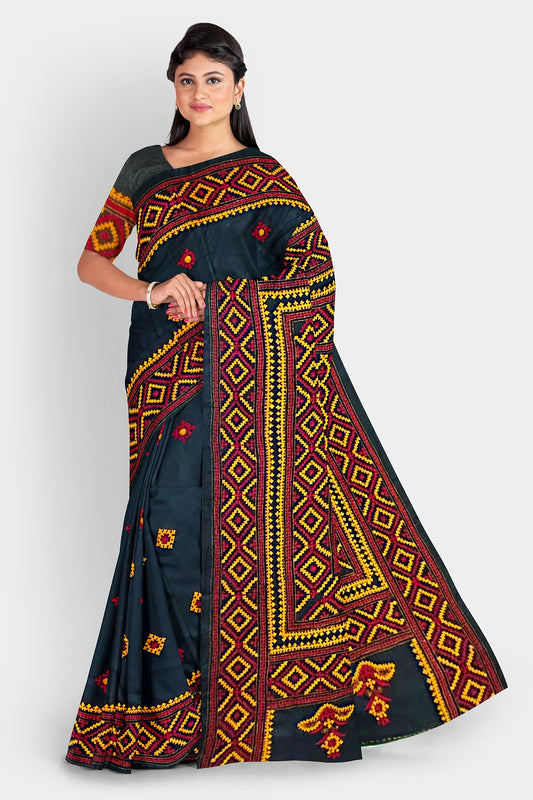 Kantha Stitch: Stylish Blended Silk Saree showcasing Traditional Artistry in Modern Indian Fashion