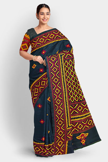 Kantha Stitch: Stylish Blended Silk Saree showcasing Traditional Artistry in Modern Indian Fashion