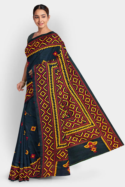 Kantha Stitch: Stylish Blended Silk Saree showcasing Traditional Artistry in Modern Indian Fashion