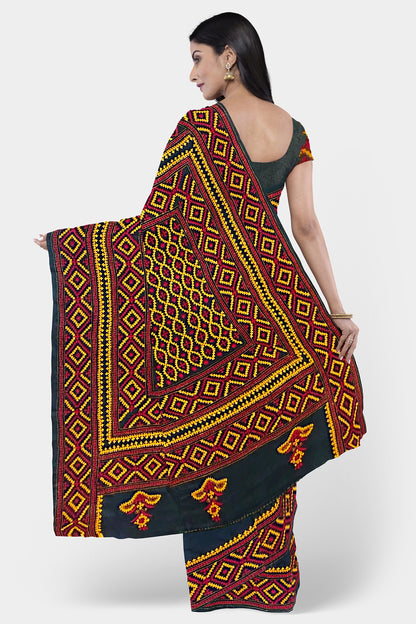 Kantha Stitch: Stylish Blended Silk Saree showcasing Traditional Artistry in Modern Indian Fashion
